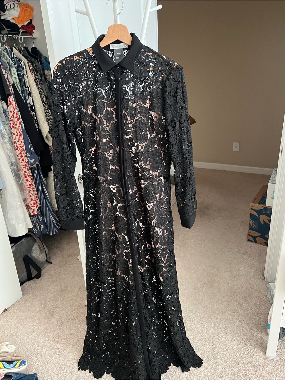 Anne Fontaine Black Floral Lace Long-Sleeve Dress